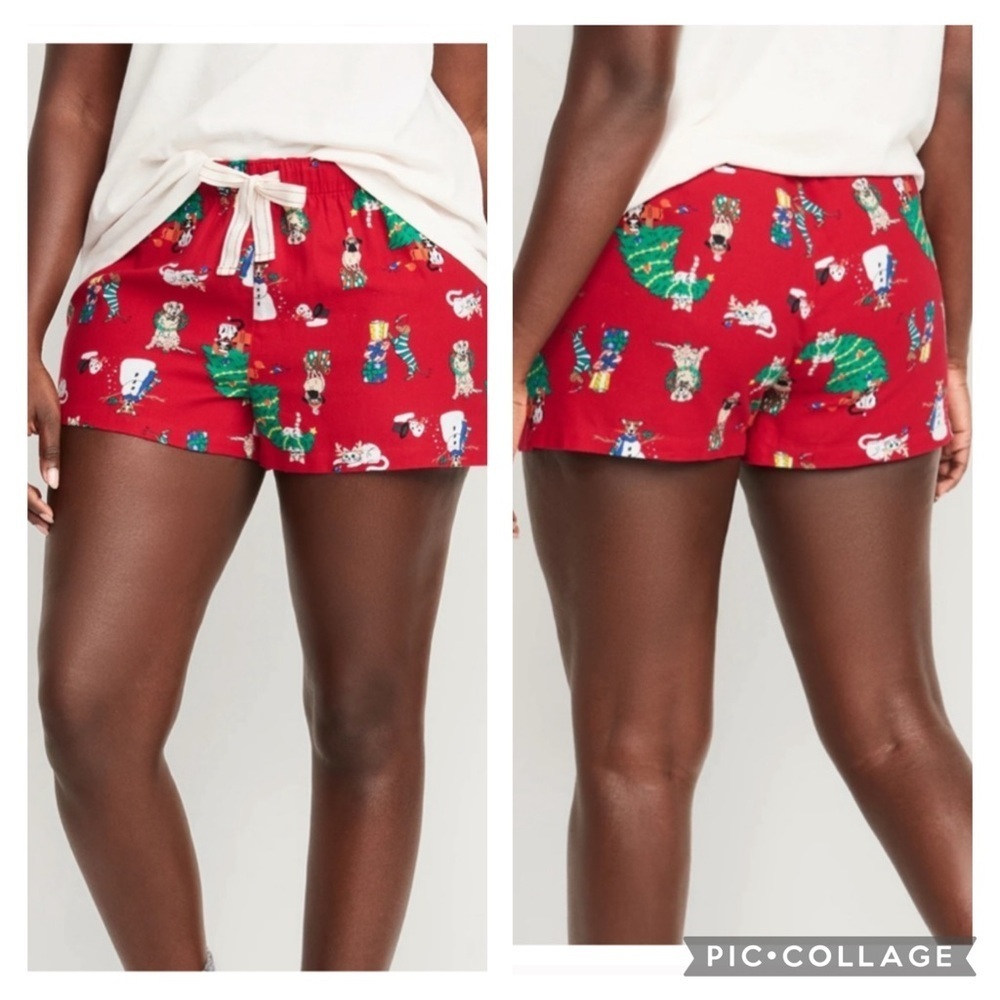 Old Navy Red Holiday Print High Waist Shorts